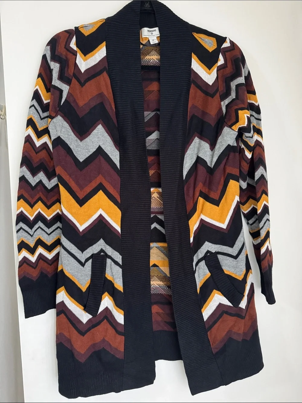 Missoni Chevron Knit Cardigan in Black, Brown, Gray, Mustard